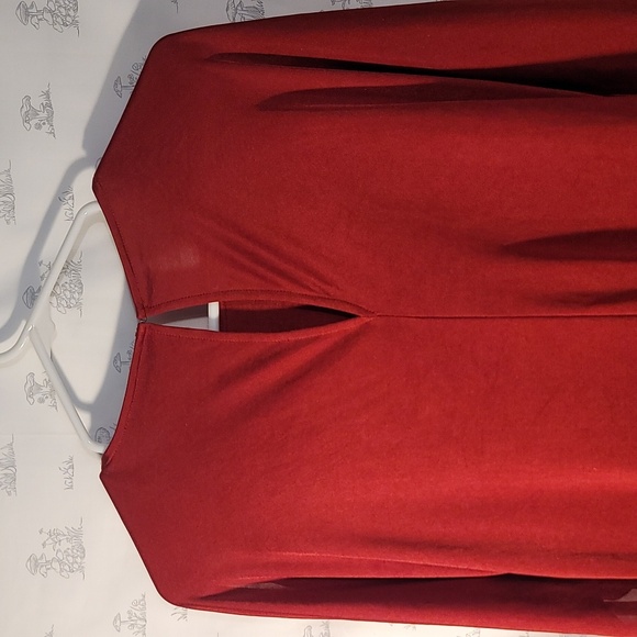 Express Red Satin look Open Tie Sleeve Slit Maxi Dress - Picture 5 of 9